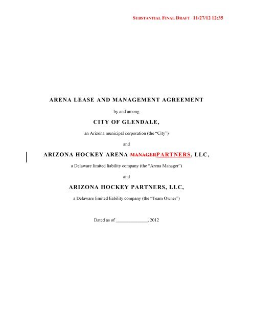 arena lease and management agreement city of glendale, arizona ...