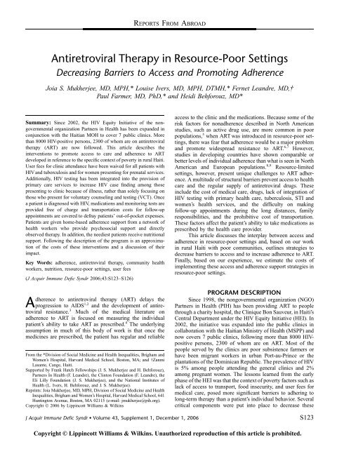 Antiretroviral Therapy in Resource-Poor Settings - GiveWell