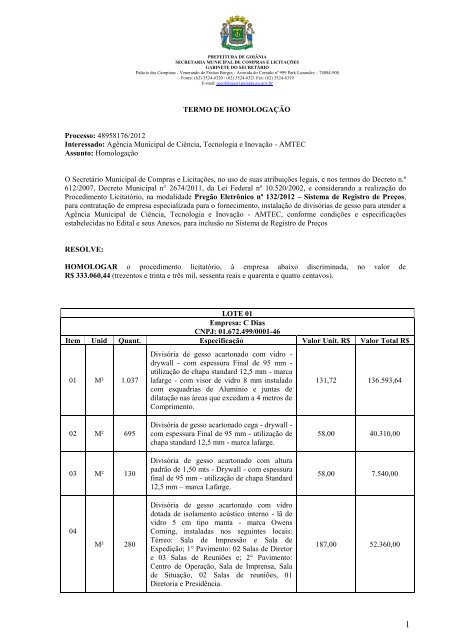 DESPACHO DE HOMOLOGAÇÃO – CPL - Prefeitura de Goiânia