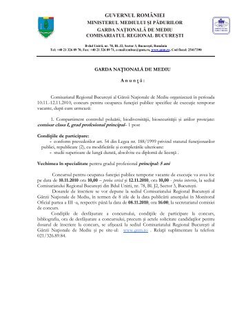 comisar clasa I, grad profesional principal - Garda Nationala de Mediu