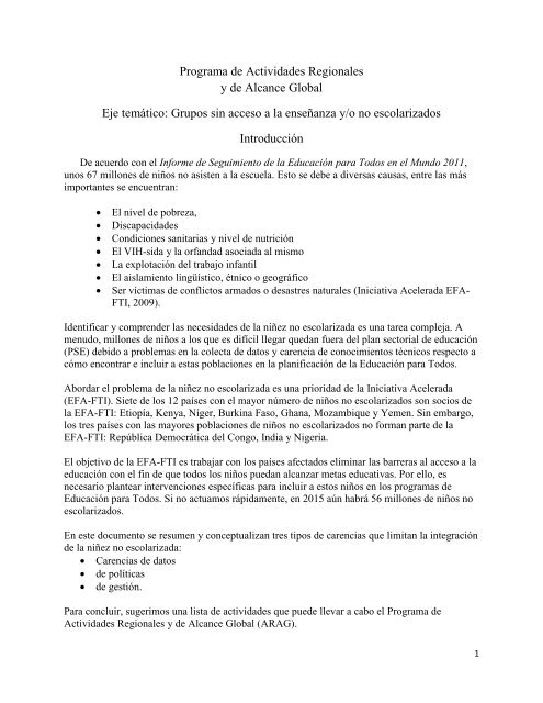 Grupos sin acceso a la enseñanza y/o no escolarizados In - Global ...