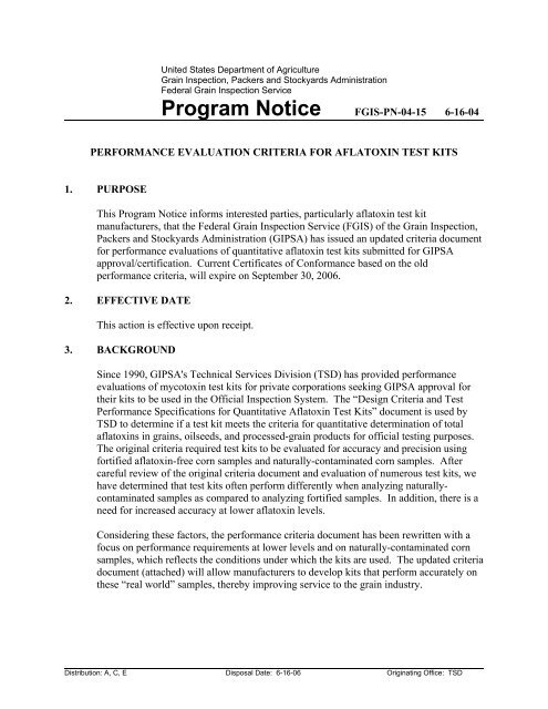 Program Notice - Grain Inspection, Packers & Stockyards ...