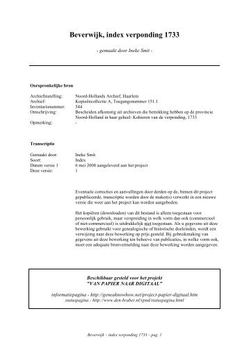 Beverwijk, index verponding 1733 - Geneaknowhow.net