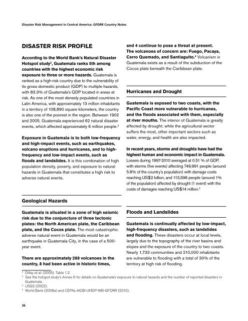 Disaster Risk Management in Central America: GFDRR Country Notes