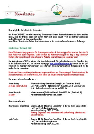 Newsletter 1/13 - Golfclub Kaiserhöhe