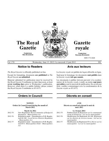 The Royal Gazette / Gazette royale - Gouvernement du Nouveau ...