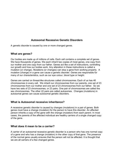 Autosomal Recessive Genetic Disorders - Genetic Alliance UK