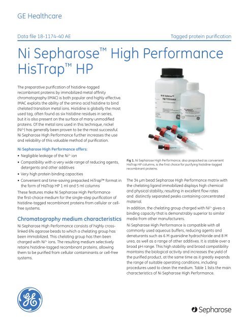 Ni Sepharose™ High Performance HisTrap™ HP - GE Healthcare ...