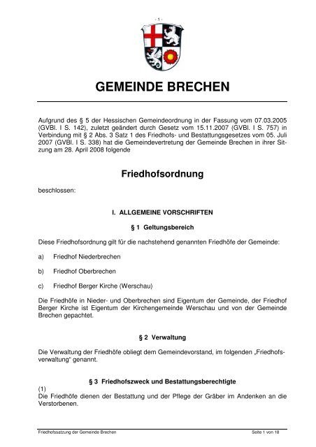 Friedhofsordnung - Gemeinde Brechen