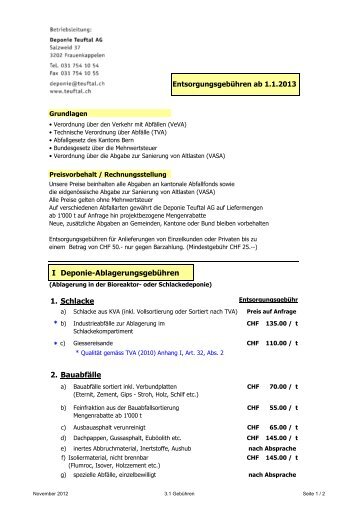 Preisliste 2013 - Deponie Teuftal