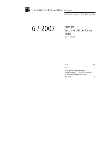 UdK-Anzeiger 06/2007 (PDF: 83KB) - Universität der Künste Berlin