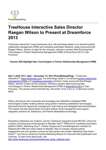TreeHouse Interactive Sales Director Raegan Wilson to Present at Dreamforce 2013