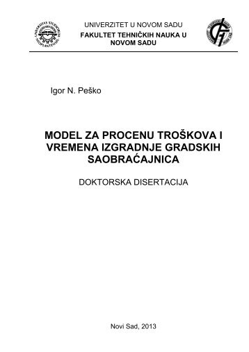 model za procenu troškova i vremena izgradnje gradskih ...