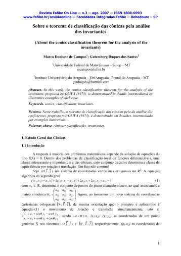 Sobre o teorema de classificação das cônicas pela ... - UNIFAFIBE