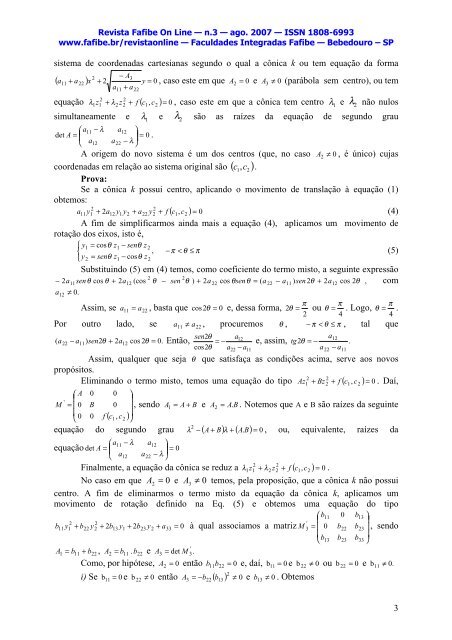 Sobre o teorema de classificação das cônicas pela ... - UNIFAFIBE