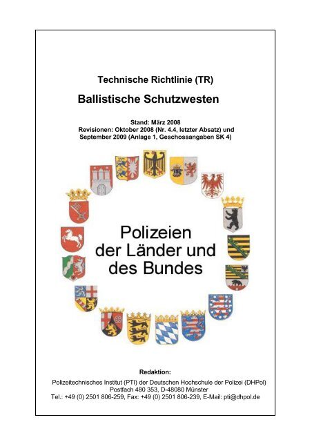 Technische Richtlinie (TR) Ballistische Schutzwesten