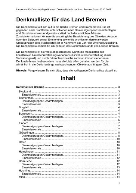 Stadtteil Oberneuland - Landesamt für Denkmalpflege - Bremen