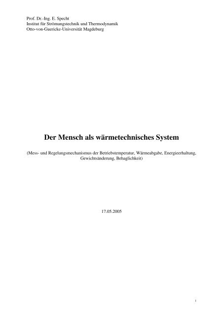 Der Mensch als wärmetechnisches System - Otto-von-Guericke ...