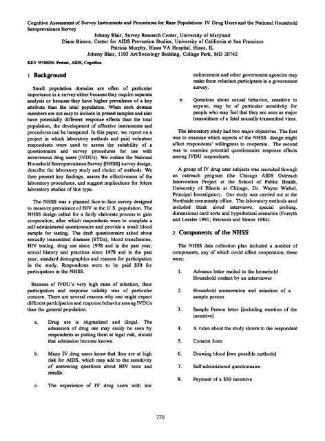 Cognitive Assessment of Survey Instruments and Procedures for ...