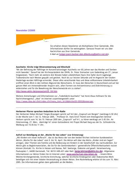 Newsletter 2-2005 - links und rechts der Dill