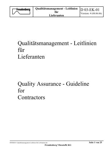 Qualitätsmanagement - Leitlinien für Lieferanten Quality Assurance ...