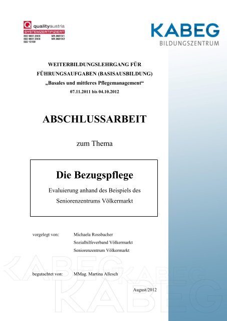 ABSCHLUSSARBEIT Die Bezugspflege - Kabeg