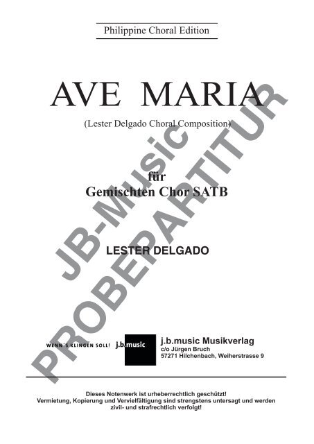 AVE MARIA  (Composer: Lester Delgado) published by j.b.music, Germany