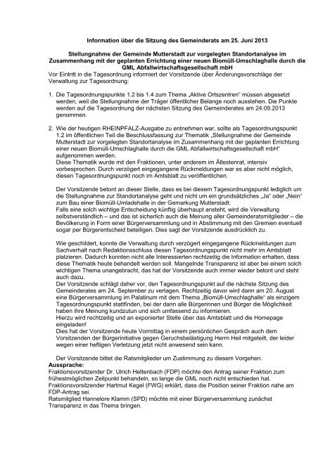 Gemeinderat 25. Juni 2013 - Mutterstadt