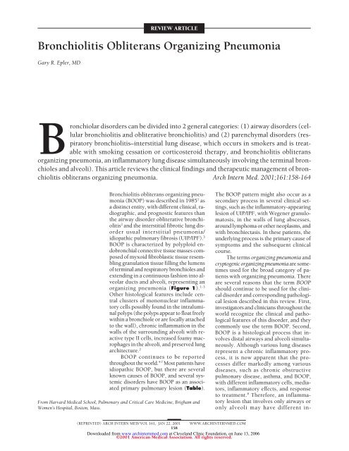Bronchiolitis Obliterans Organizing Pneumonia - Cleveland Clinic