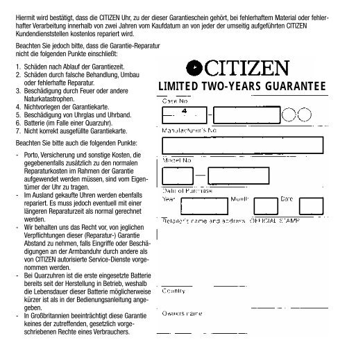 BEDIENUNGSANLEITUNG - citizen