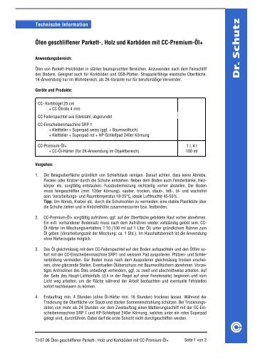 Ölen geschliffener Parkett-, Holz und Korböden mit CC ... - Dr. Schutz