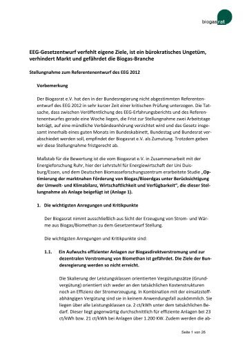 Stellungnahme des Biogasrat - Clearingstelle EEG