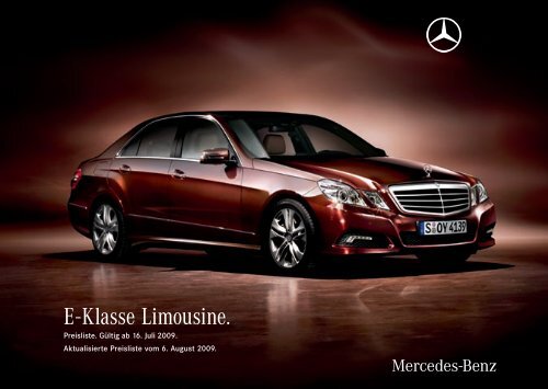 Preisliste Mercedes-Benz E-Klasse Limousine W212 vom 06.08.2009.