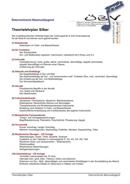 Theorielehrplan Silber Pdf Osterreichische Blasmusikjugend