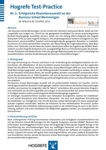 Hogrefe Test-Practice Nr. 1: Erfolgreiche Bewerberauswahl an der ...