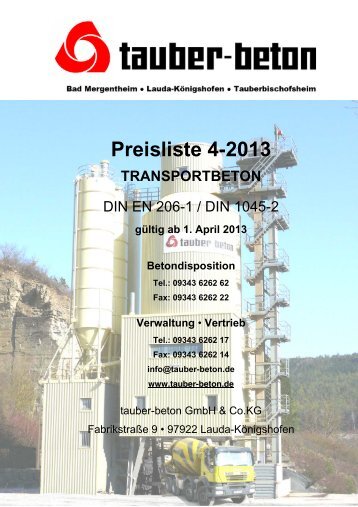 Preisliste 4-2013 - tauber-beton GmbH & Co KG