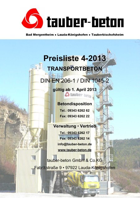Preisliste 4-2013 - tauber-beton GmbH & Co KG