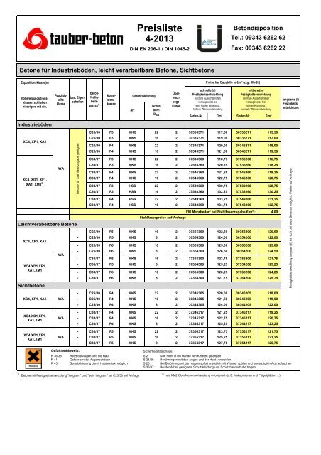 Preisliste 4-2013 - tauber-beton GmbH & Co KG