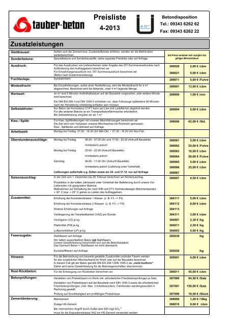 Preisliste 4-2013 - tauber-beton GmbH & Co KG