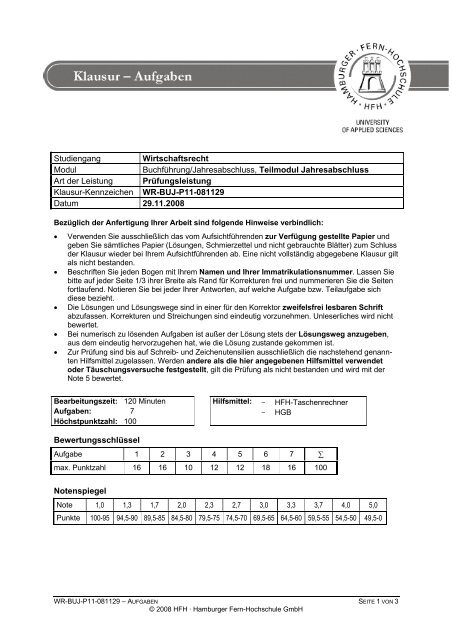 Studiengang Wirtschaftsrecht Modul Buchführung/Jahresabschluss ...