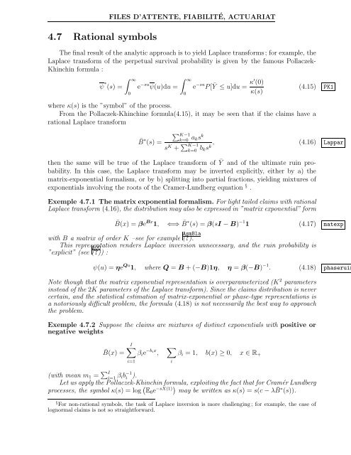 Processus de Markov, de Levy, Files d'attente, Actuariat et Fiabilité ...