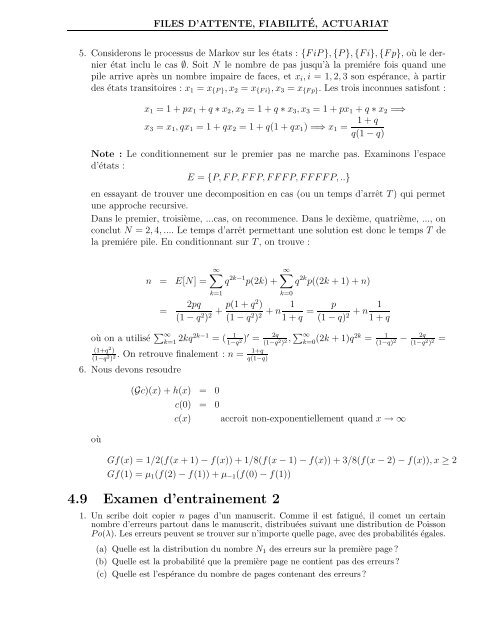 Processus de Markov, de Levy, Files d'attente, Actuariat et Fiabilité ...