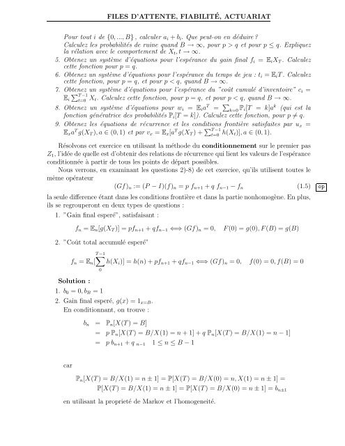 Processus de Markov, de Levy, Files d'attente, Actuariat et Fiabilité ...