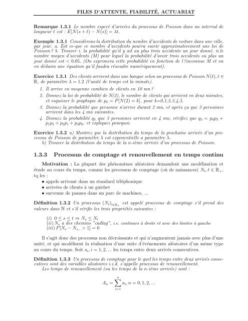 Processus de Markov, de Levy, Files d'attente, Actuariat et Fiabilité ...