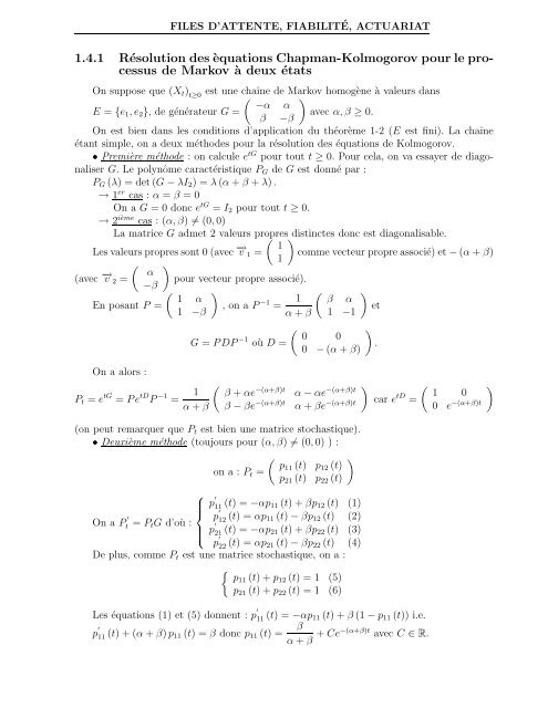 Processus de Markov, de Levy, Files d'attente, Actuariat et Fiabilité ...