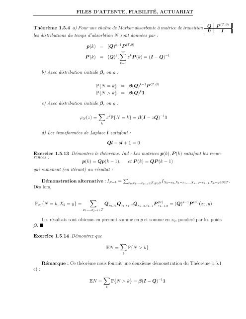 Processus de Markov, de Levy, Files d'attente, Actuariat et Fiabilité ...