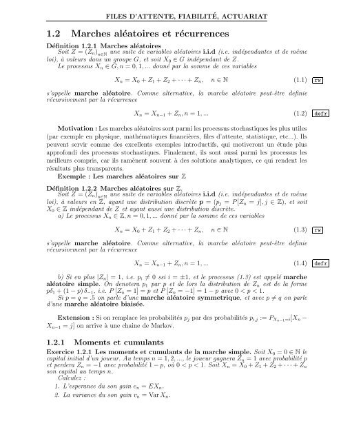 Processus de Markov, de Levy, Files d'attente, Actuariat et Fiabilité ...