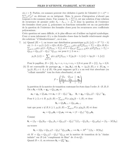Processus de Markov, de Levy, Files d'attente, Actuariat et Fiabilité ...