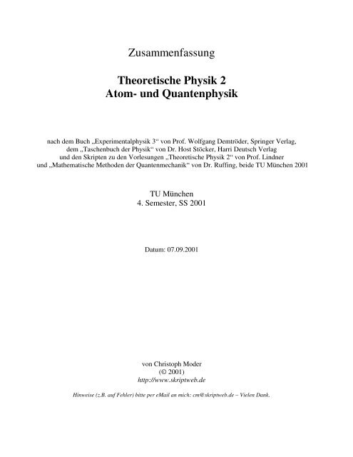 Theoretische Physik 2 Atom- und Quantenphysik - Skriptweb