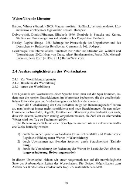 ASPEKTE DES DEUTSCHEN WORTSCHATZES - MEK